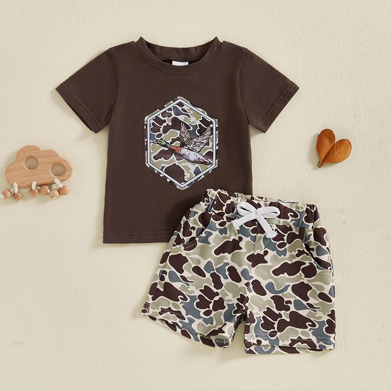 Toddler Baby Boy Summer Clothes Outfit Camouflage Pattern Crew Neck Short Sleeve T-Shirt with Casual Shorts 2 Pcs Set 0-6M