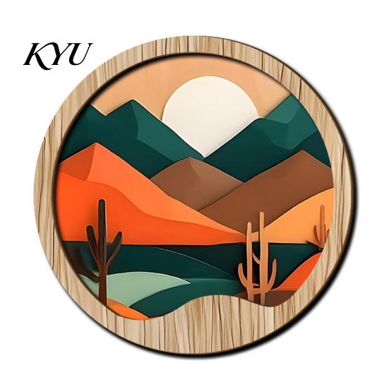 Boho Theme Wall Decorations Forest Sunset Scenery 2D Wood Hanging, Wooden Art Sign, Decorative Crafts for Walls Nature Tree Decor Bedroom Living Room