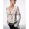 Women's Spring Clothing Romantic Style Bows Lace-up Long Sleeve V-neck Lace Laminated Decoration Tops 4813319