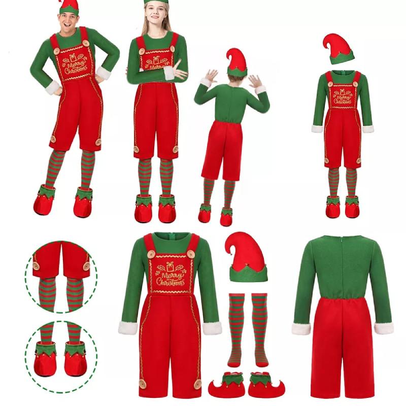 Christmas Kids Adult Elf Cosplay Costume Xmas Perform Clothes Fancy Dress Outfit