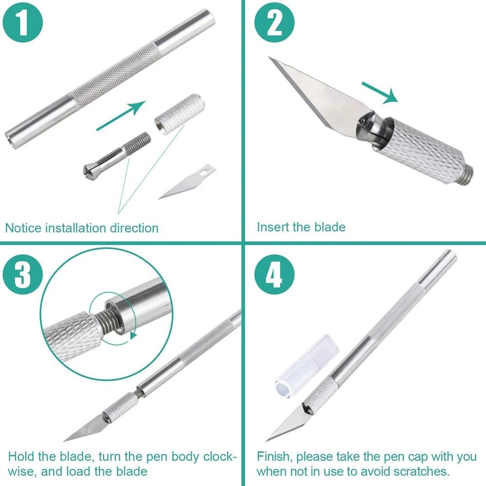 Non-Slip Metal Scalpel Knife Tools Kit Cutter Engraving Craft Knives+5pcs Blades Mobile Phone PCB DIY Repair Hand Tools