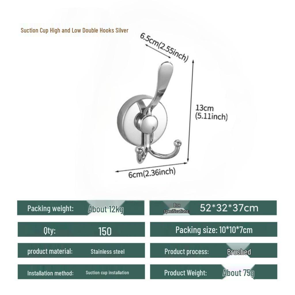 Stainless Steel No-Drill Suction Cup Hook - Strong Load-Bearing for Bathroom and Toilet