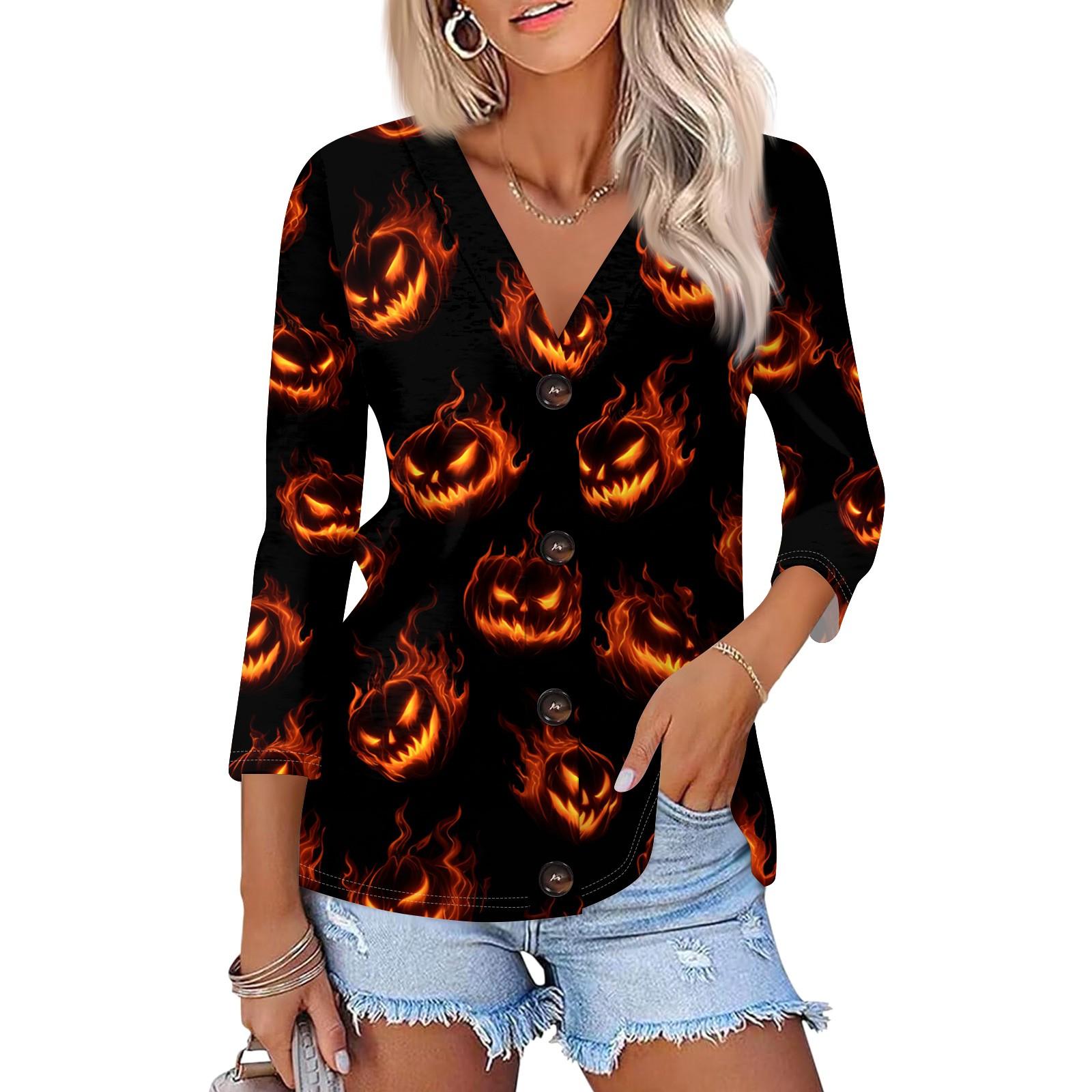 

Women s Fashion Casual Print Button-down Shirt 3/4 Long Sleeve Tops S
