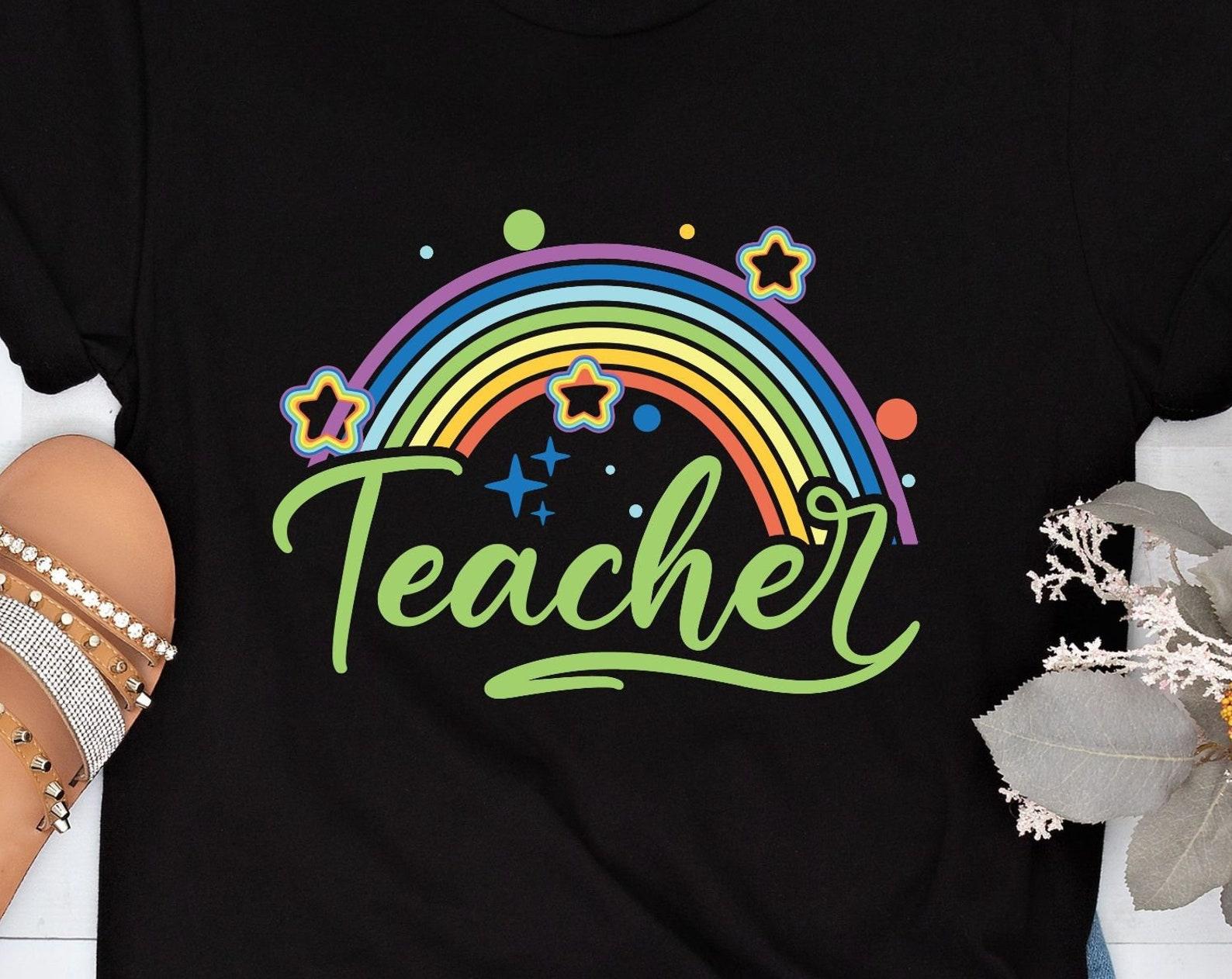 Teacher, teachers tshirt, teachers shirt, rainbow tshirt, gift for teacher, colorful tee 4XL