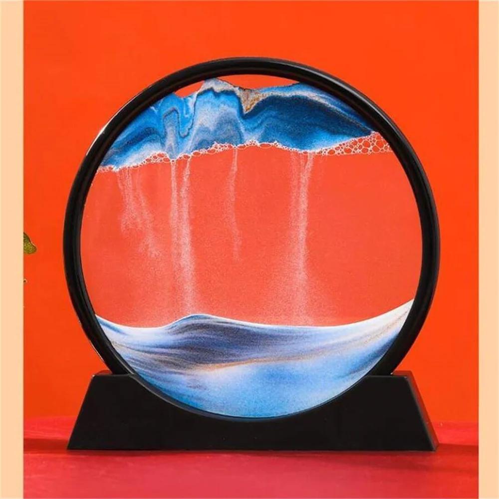 3D Moving Sand Art Picture Round Glass Deep Sea Sandscape Hourglass Quicksand Craft Flowing Sand Painting Office Home Decor Gift
