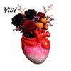 Unique Gothic Art Gift Hand Holding Human Heart Organ Vase, Anatomical Shaped Devil Palm Flower Pot Spooky Halloween Desktop for Living Room