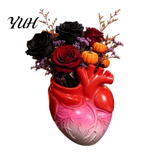 Unique Gothic Art Gift Hand Holding Human Heart Organ Vase, Anatomical Shaped Devil Palm Flower Pot Spooky Halloween Desktop for Living Room