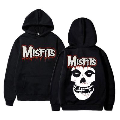 Horror Punk Misfits Totenkopf-Rock-Print Hoodie Herren Fleece Baumwoll-Sweatshirt Herren Damen Gothic Vintage Langarm Oversized Hoodies