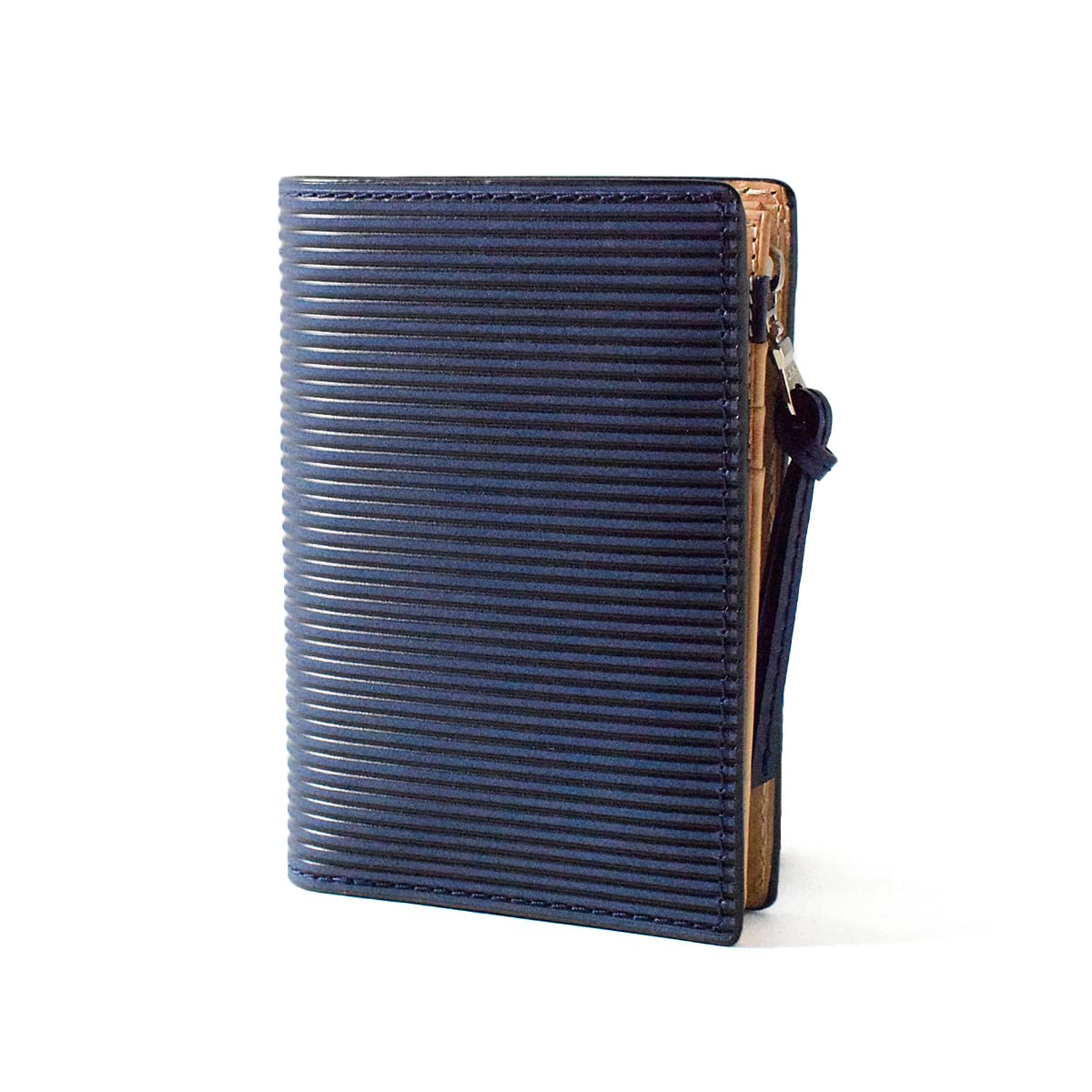 

Baggy Port Half Wallet, Indigo-Dyed Leather with Straight Embossed Pattern, Men s and Women s Unisex Bifold Wallet ZYS-296 (Dark Blue)