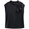 Black Chiffon Summer Blouse Women Sleeveless Bow Tie Slim Fit Casual Elegant Stylish Top