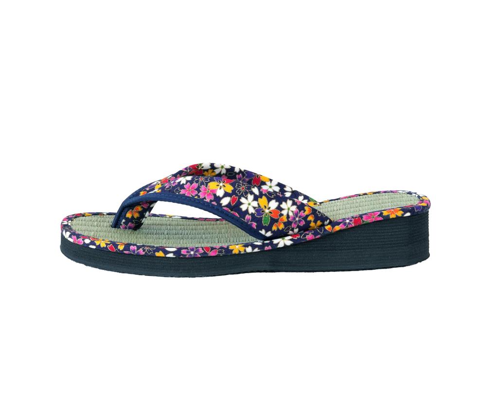 Zori Blommig Marinblå Storlek L I.S.M. Sandaler i japansk stil, Brokad, Blå,