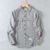 Men's Plaid Shirt with a Turn-Down Collar, Long Sleeves, American-Style Casual Retro Loose Fit, Suitable for Spring and Autumn, Export Quality