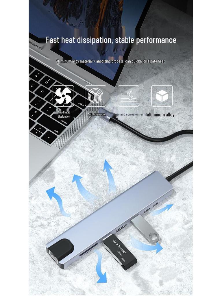 Multi-Function 8-in-1 USB-C Hub with Card Reader & Network Port