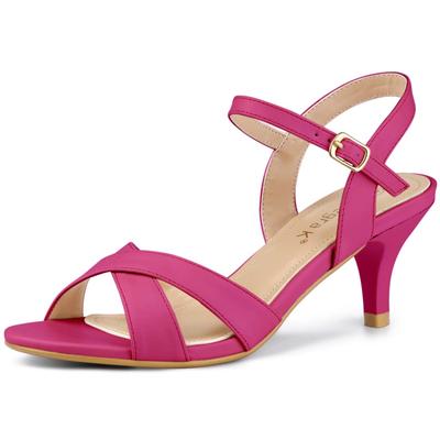 Allegra K Women's Cross Strap Kitten Heel Ankle Strap Sandals, Hot Pink, Size 25.5cm