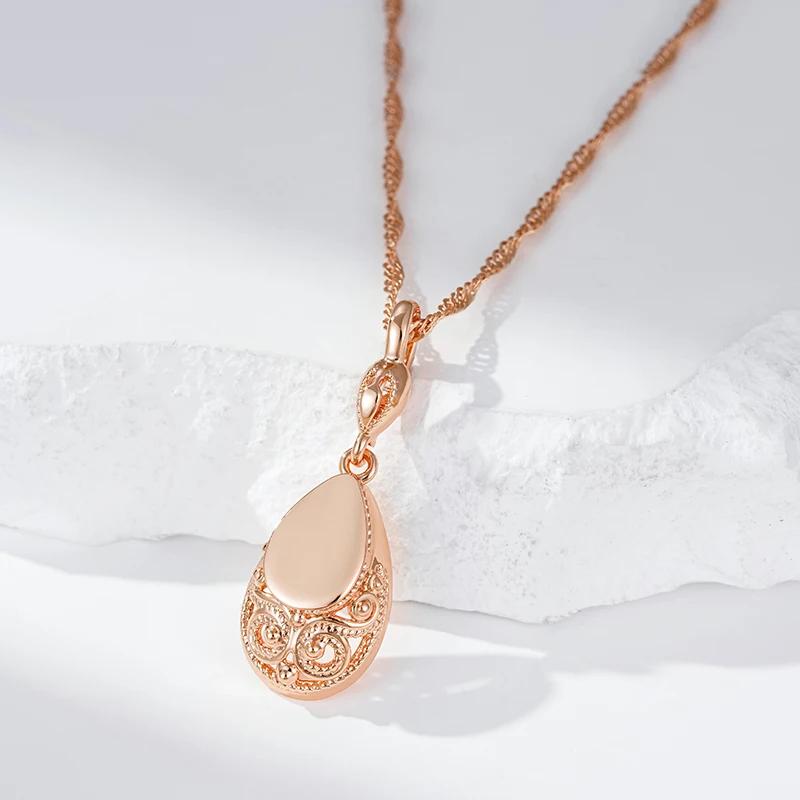 Glossy  Rose Gold Color Pendant Necklaces For Women Simple Water Drop High Quality Ethnic Bride Daily Jewelry