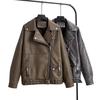 2023 Autumn European & American Style Oversized Washed PU Leather Lapel Jacket for Women