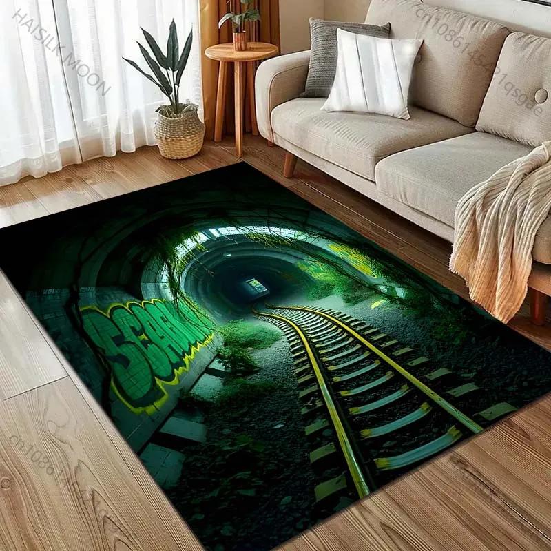 

Next Day Shipping Dark Train Tunnel Printed Carpet for Bedroom Living Room Bedside Sofa Floor Mat Modern Home Decor Rug Gifts 40x60cm (16x24in)