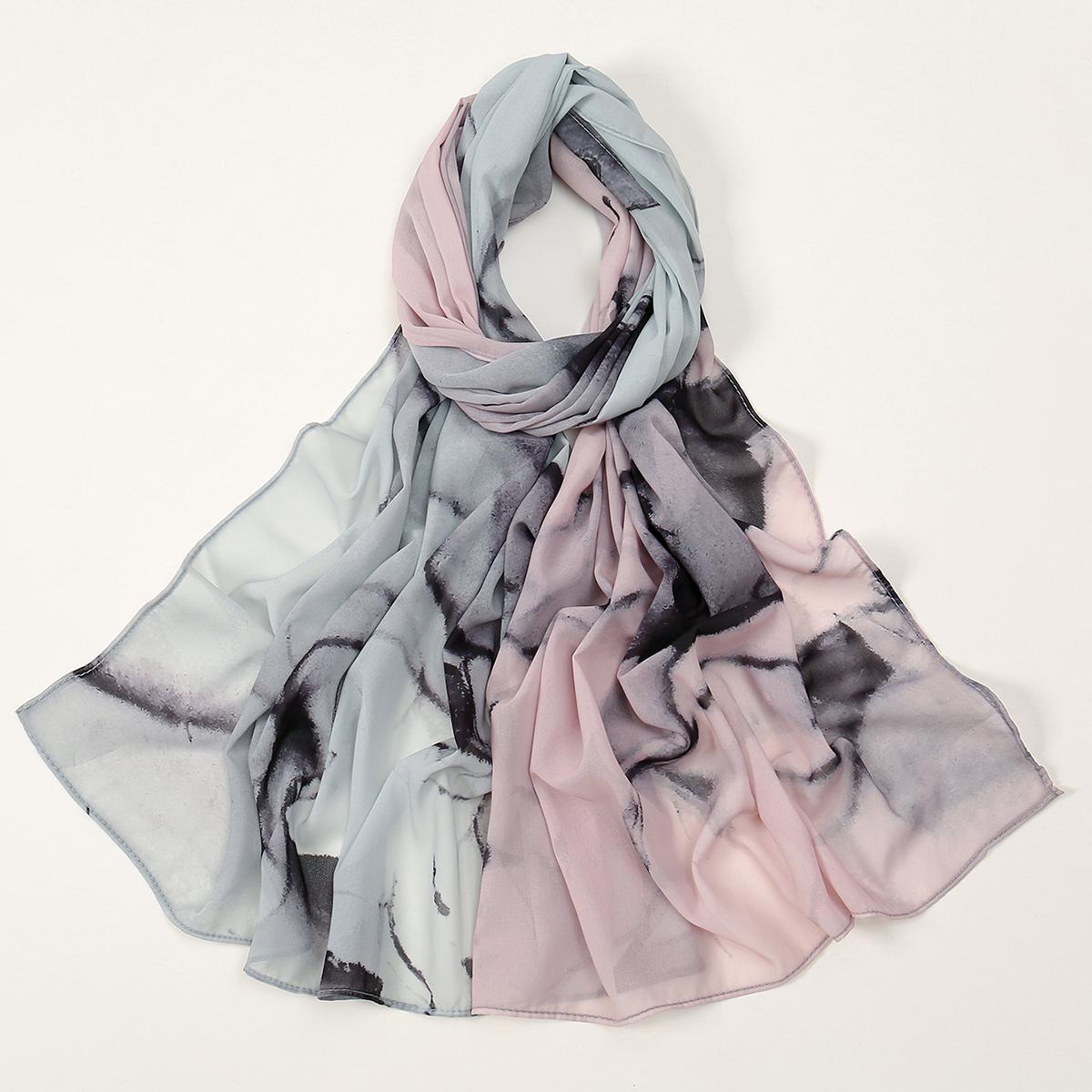 

Maldives Printed Chiffon Hijab Scarf for Women New Pattern Tie-dyed Long Shawl Muslim Sets Foulard Turban Ramadan Headband