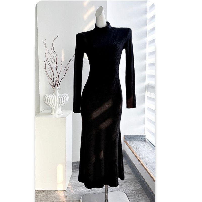 Women's Black Fishtail Skirt Dress - Spring/Autumn Hip-Hugging Long Skirt 2026 New Style