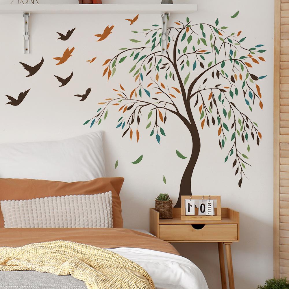 2 Pcs Creative Painted Branches Birds Bedroom Living Room Home Background Beautification Decoration Wall Stickers