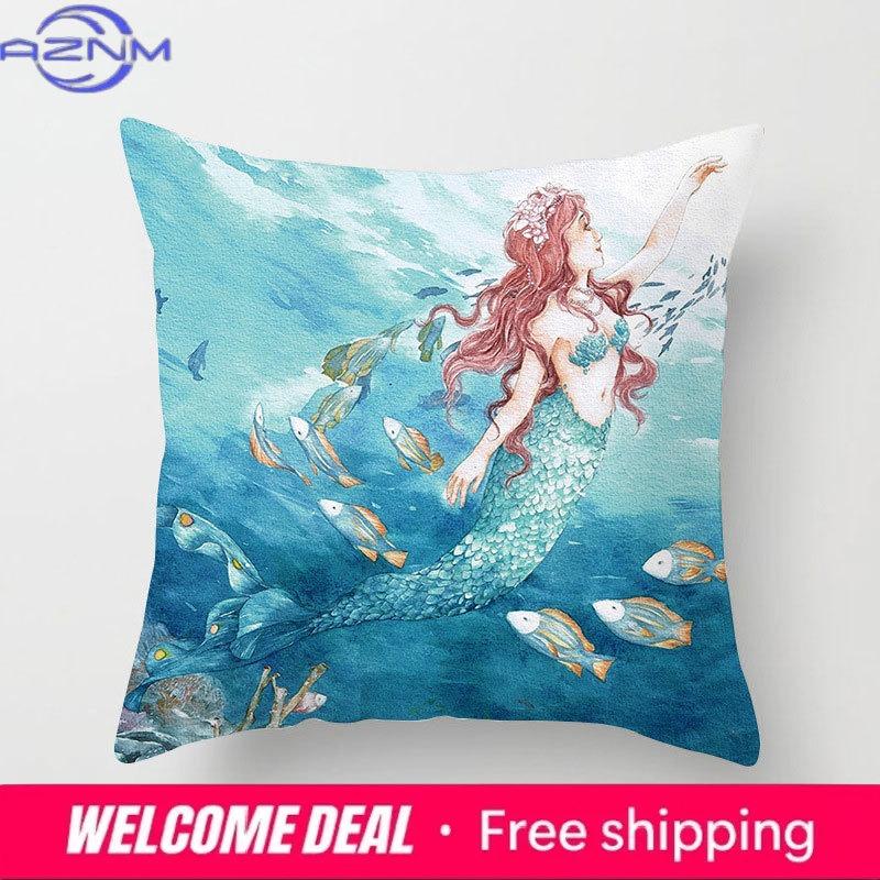 Sea Turtle Print Throw Pillowcase Seahorse Mermaid Decorative Octopus