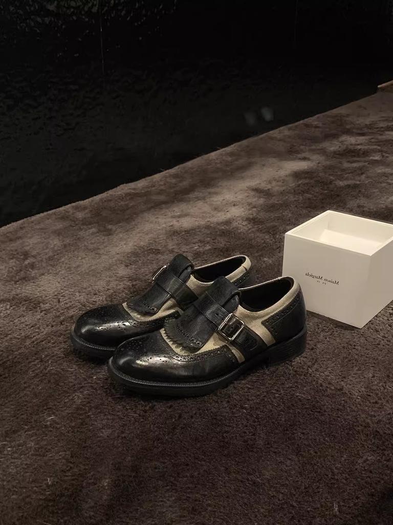 Cowhide Version~ Grape Mother Has The Same Washed Horse Leather British Style Fringe Engraved Brock Small Leather Shoes Women'S Loafers