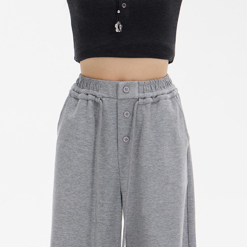 Dámské dvoubarevné elastické kalhoty se širokými nohavicemi a stahovací šňůrkou - jaro 2025 ležérní slim rovný střih délka až na zem splývavý styl