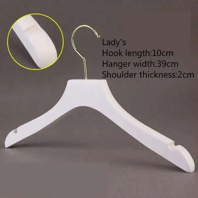 5PCS White Lady Garment Hangers White Wooden Store Chothing Display Hanger Golden Hook Korean Version Custom Logo Engraved