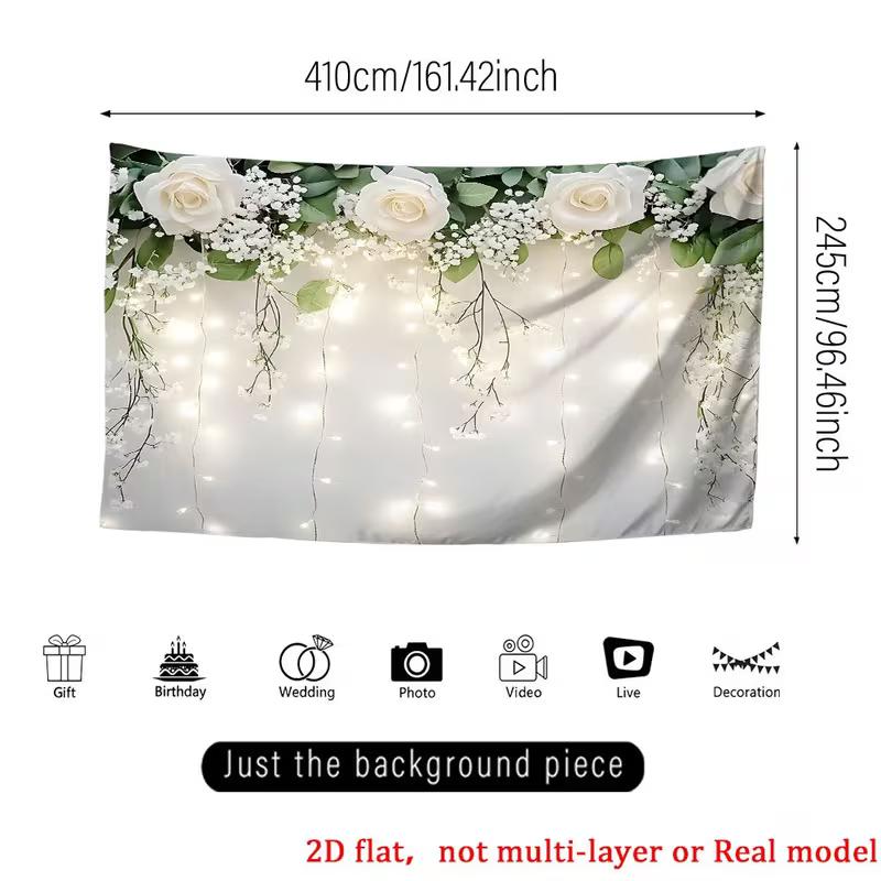 Sfondo Fotografia Elegante Rosa Bianca 2D con Verde Banner