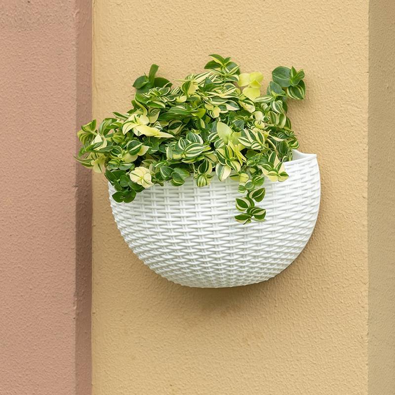 Wall Mount Planter With Rattan Style Wicker Design For Indoor Garden Decor