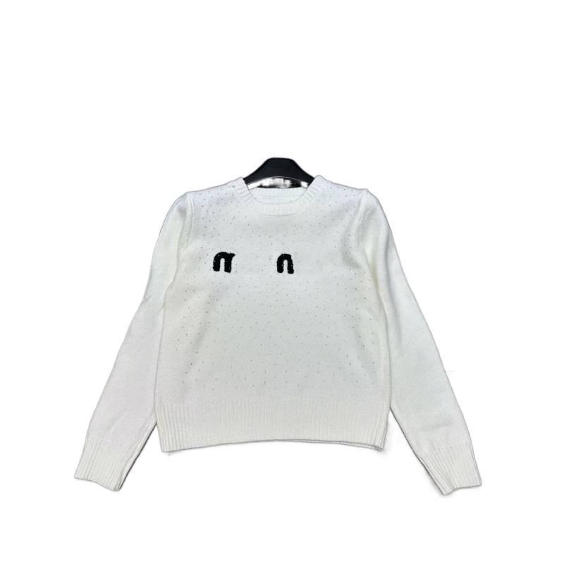Miu Style 2025 Autumn/Winter Flocking Embroidery Knit Pullover with Hot Drill Lettering - Versatile, Age-Reducing Long Sleeve Top
