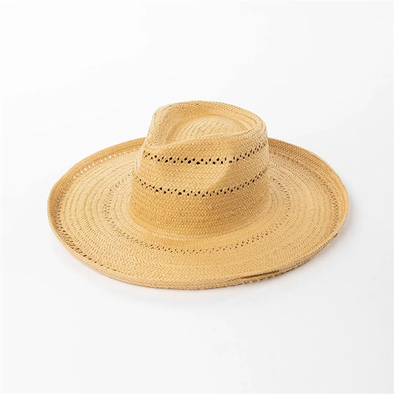 202601-HH5397A chic ins summer hand hollow out paper grass sunscreen holiday fedoras cap men women leisure jazz panama hat