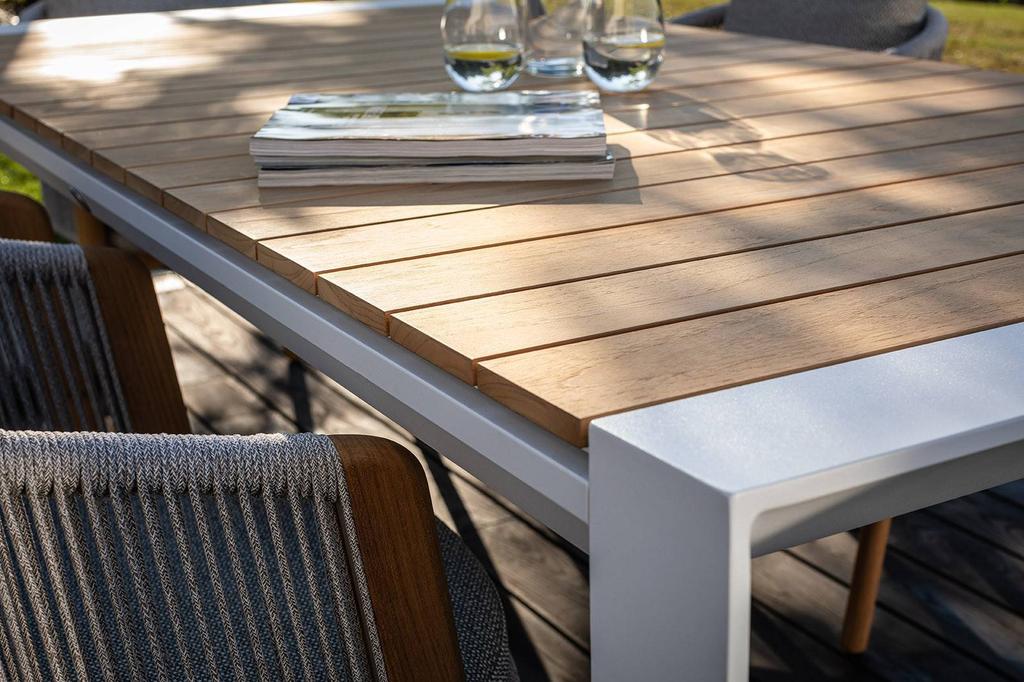 Rozkładany stół ogrodowy muro 200-320x100 zumm biały aluminium - teak homms