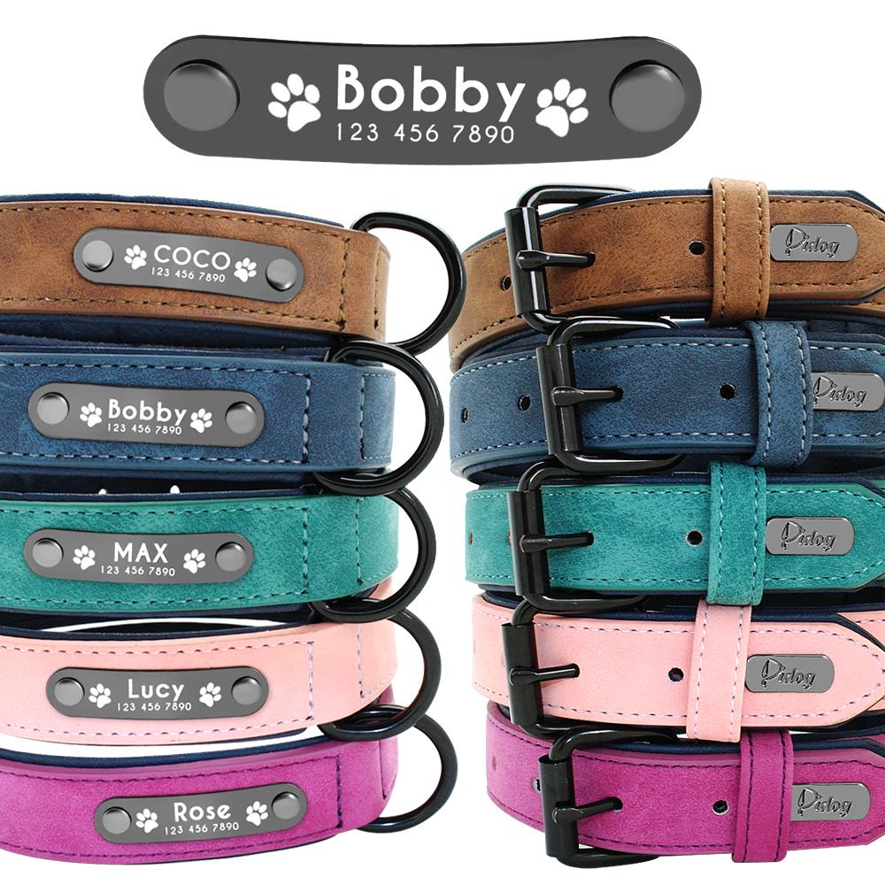 Custom Leather Dog Collar Personalized Collars with Free Engraved Nameplate for Small Medium Large Dogs Pitbull Labrador XS-XXL