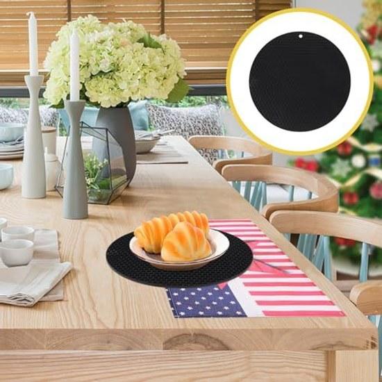 No-brand silicone heat-resistant pot mat black material dishwasher safe heat insulation function kitchen non-slip pad ideal placing cooking utensils