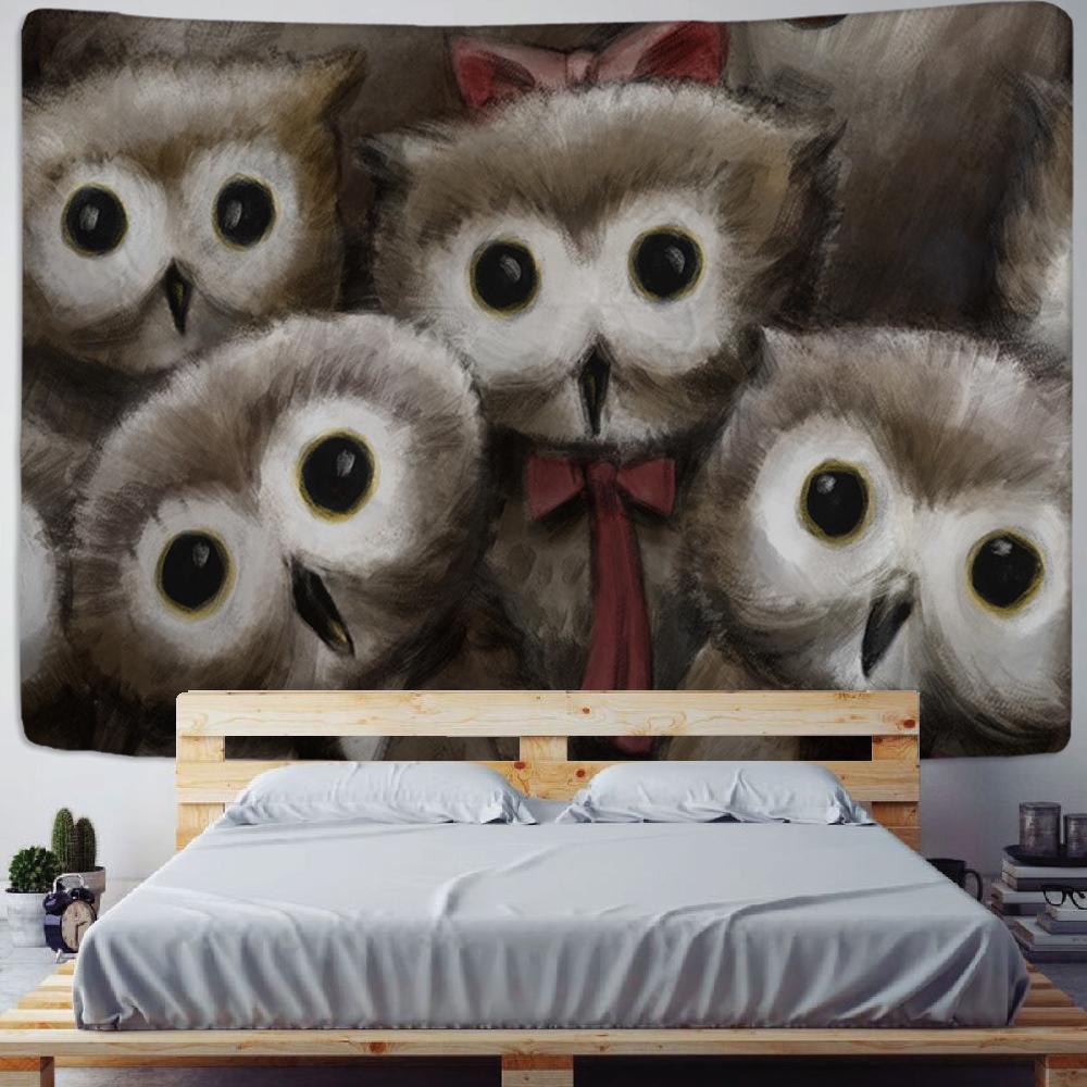 Sova Na Stromě Tapiserie Nástěnná Závěsná Abstraktní Tajemný 3D Tisk Psychedelická Estetika Domácí Pokoj Dekorace