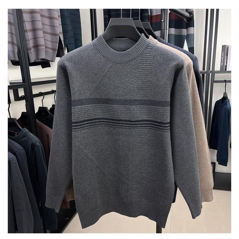 Men's Autumn Winter New Style Warm Knitwear Fake Two Piece Casual Versatile Fleece Lined Thickened Sweater Top