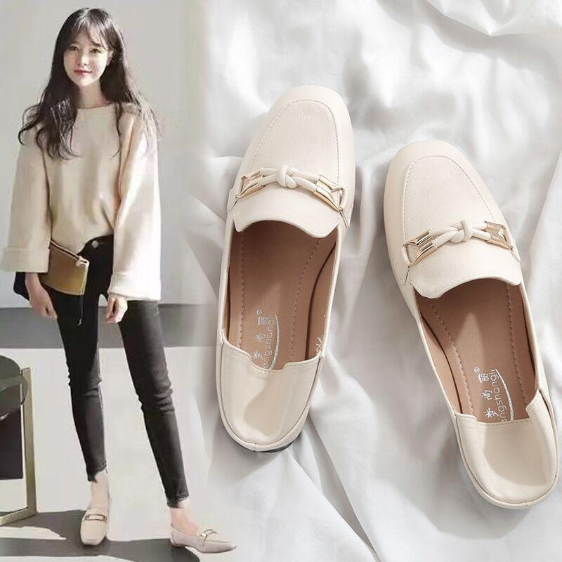 

Женские туфли-лодочки летние новые туфли на одной педали женские универсальные туфли Loafu Doudou на плоской подошве маленькие кожаные туфли лето и осень 40