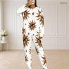 Women Plus Size White Halloween Printed Round Neck Long Sleeve Two Piece Set With Side Pockets