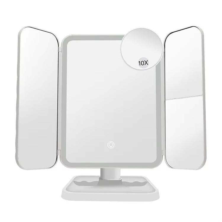 

Трехкратное зеркало для макияжа со светодиодной подсветкой Зеркало для туалета в общежитии Красота Осветите свой заполняющий свет с помощью умного дополнительного зеркала для макияжа Tri