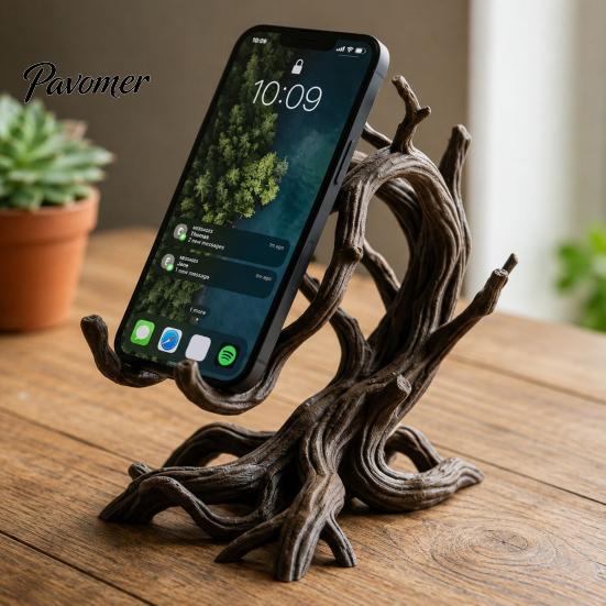 Soporte Artístico para Teléfono Móvil Impreso en 3D Rama de Árbol, Soporte de Escritorio de Madera Retorcida, Soporte de Escritorio para Teléfono Móvil, Decoración Rústica Orgánica Hogar Oficina,