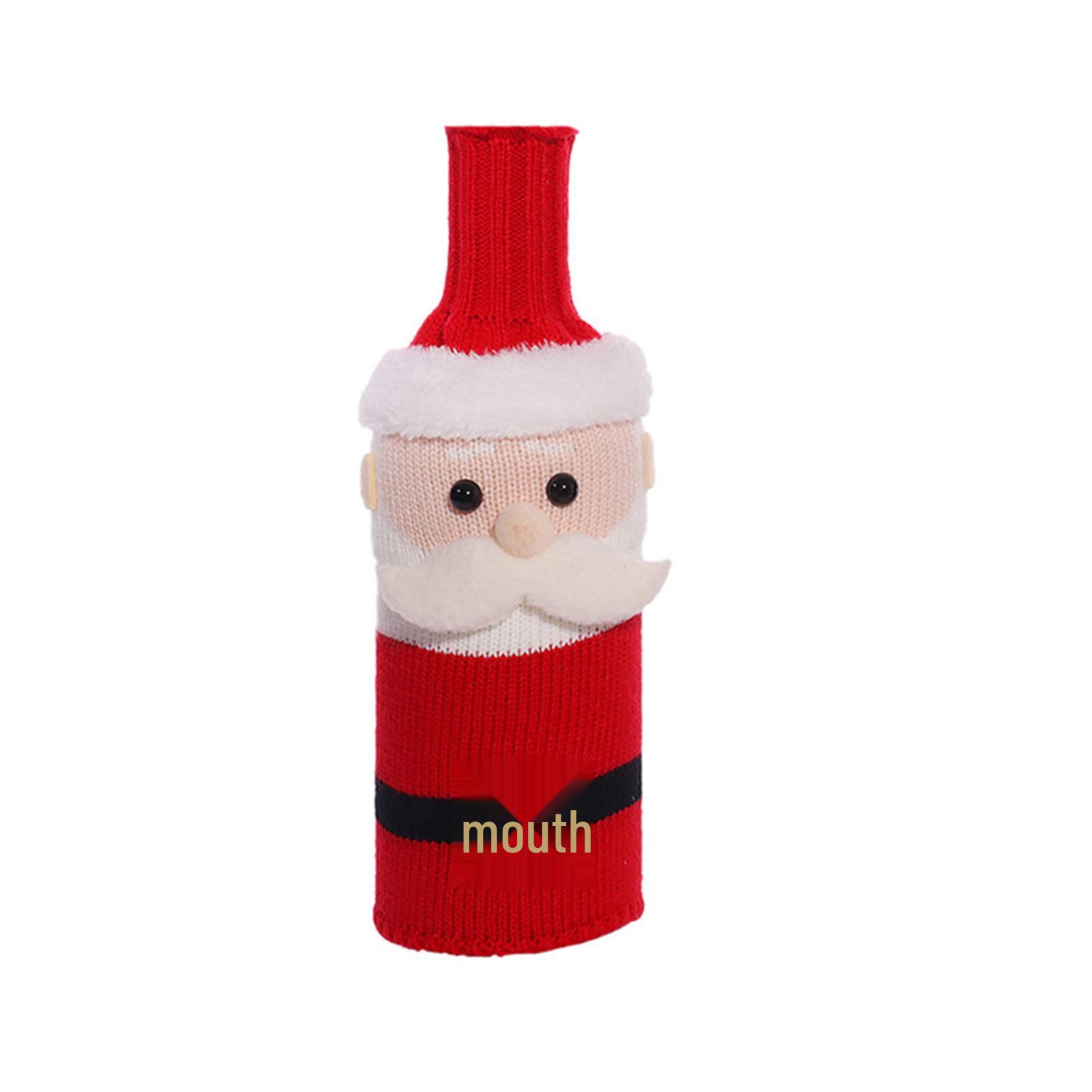 Festive Knit Wine Bottle Cover - Santa Figurine Champagne Sleeve for Bar & Dining Table Decor
