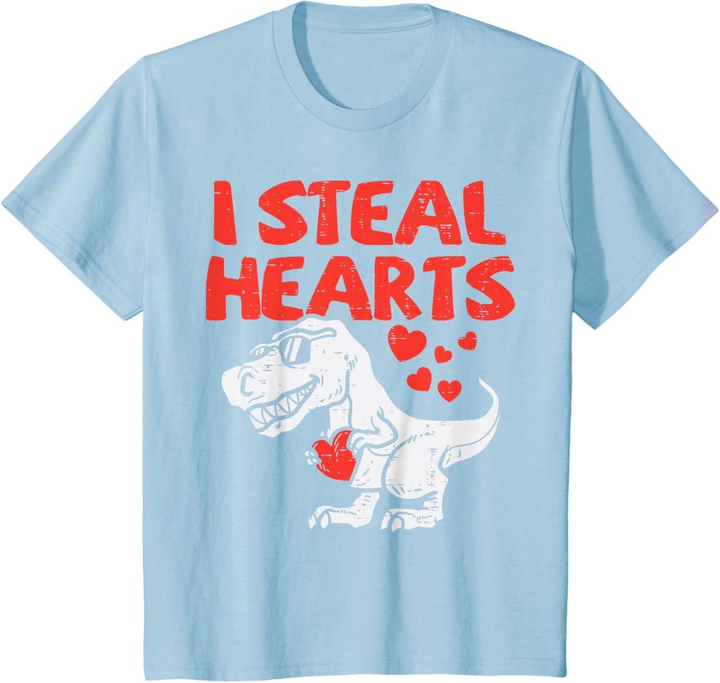 Ich stehle Herzen Dinosaurier T-Rex Grafik T-Shirt Weiche Baumwolle Kurzarm T-Shirt für Teenager Valentinstag T-Shirt