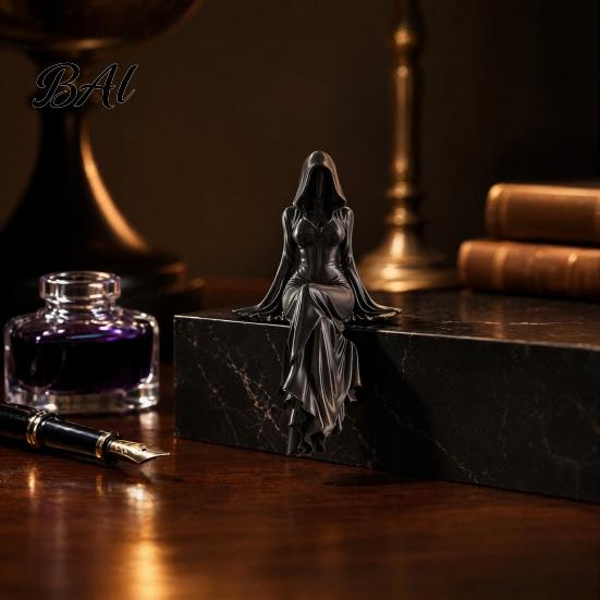 Elegant Gothic Bookshelf Decor 3D Printed Reaper Goddess Figurine, Ethereal Hooded Figure Sculpture, Dark Girl Sculpture Fantasy Statue Collectible