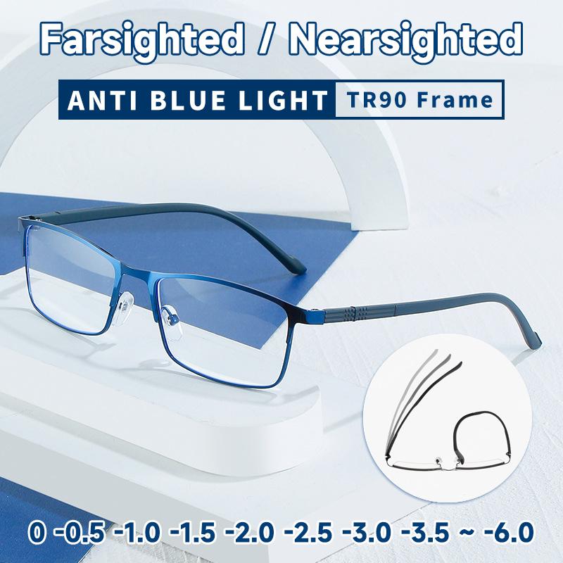 Nearsighted Glasses Men Anti Blue Light Reading Glasses Women Full Frame Stainless Steel Business EyeGlasses with Degree 0 To -60