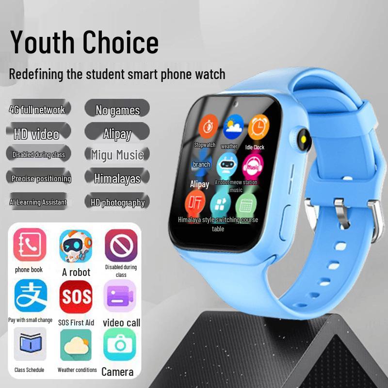 4G Kids' Smartwatch with Video Call, GPS, Alipay, and Card Slot.
