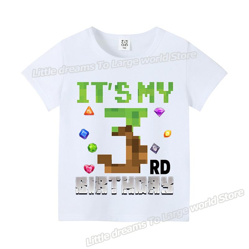 Miner Crafting Number T-shirt Pixels 1-9 Birthday Party Supplies Short Sleeve Tee Boys Girls Summer Clothing Simple Base Tshirt
