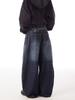 Jeans Larghi Unisex a Vita Media Deostrutturati Vestibilità Larga Vintage Americano Lavato Baggy in Denim Pantaloni Rilassati Lunghi Fino a Terra