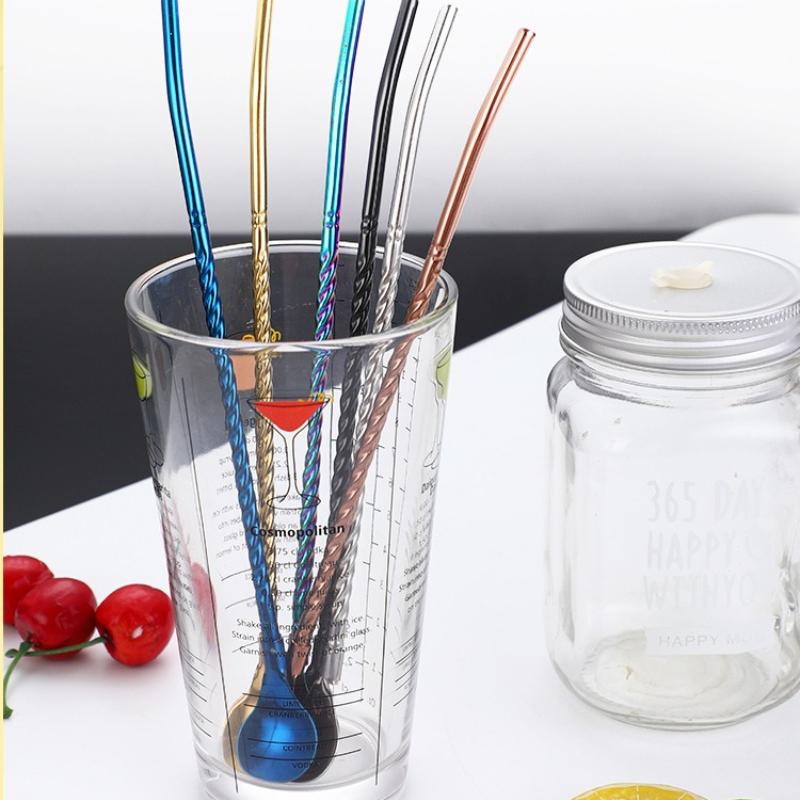 Long Twisted Straw Spoon Portable Stainless Steel Tea Scoop Bent Filter Colored Drinking Cocktail Coffee Stirring Spoons