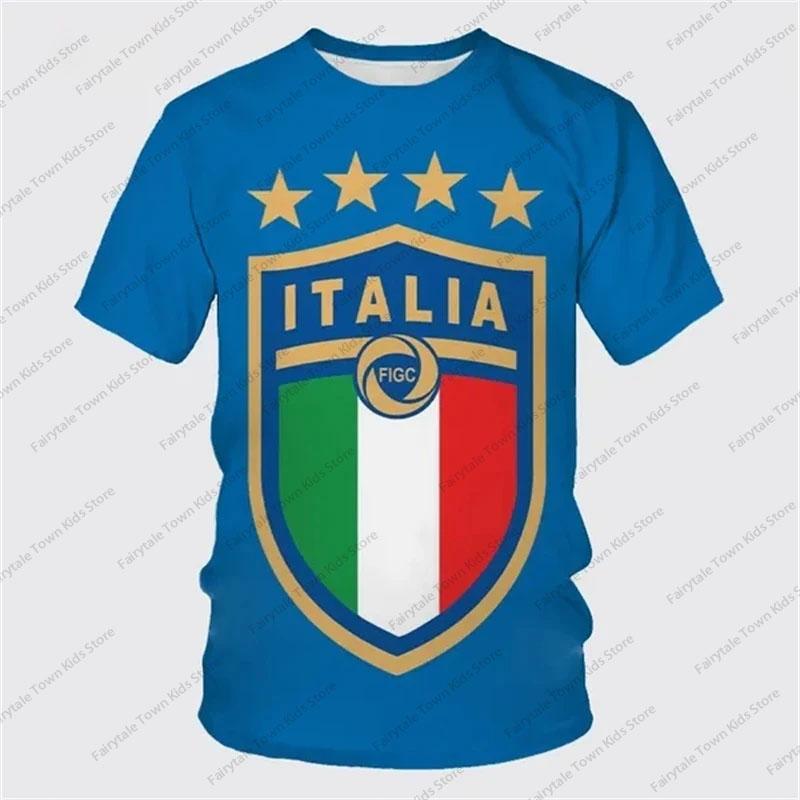 Neues Sommer-T-Shirt für Kinder mit 3D-Druck der italienischen Flagge und Fußball, Persönlichkeit Hip Hop Unisex Mode Lässig T-Shirt Top